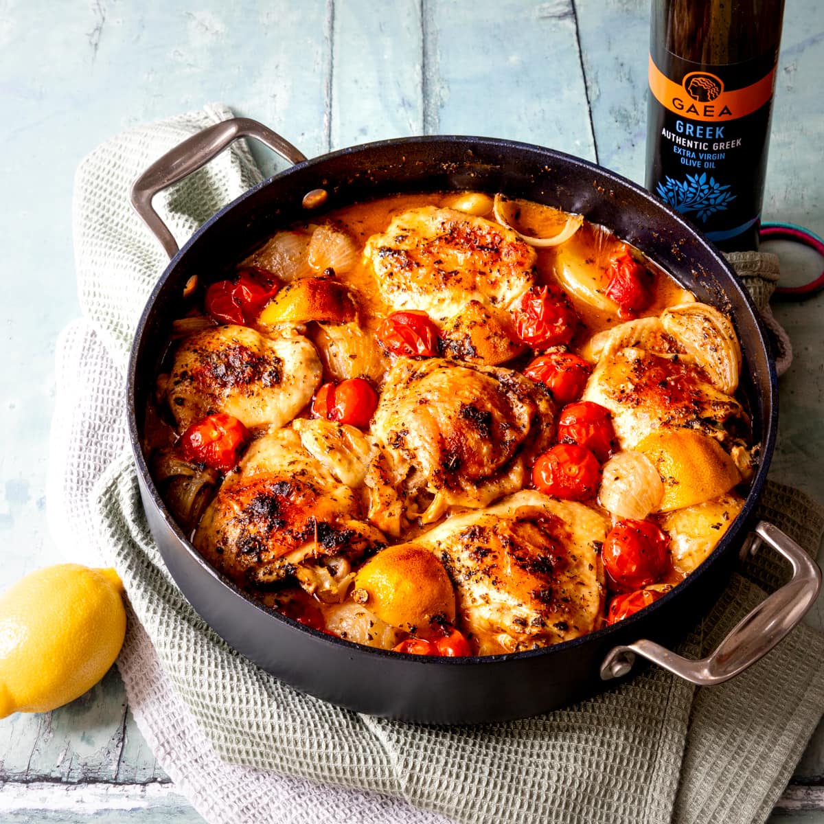 Greek lemon chicken in pan