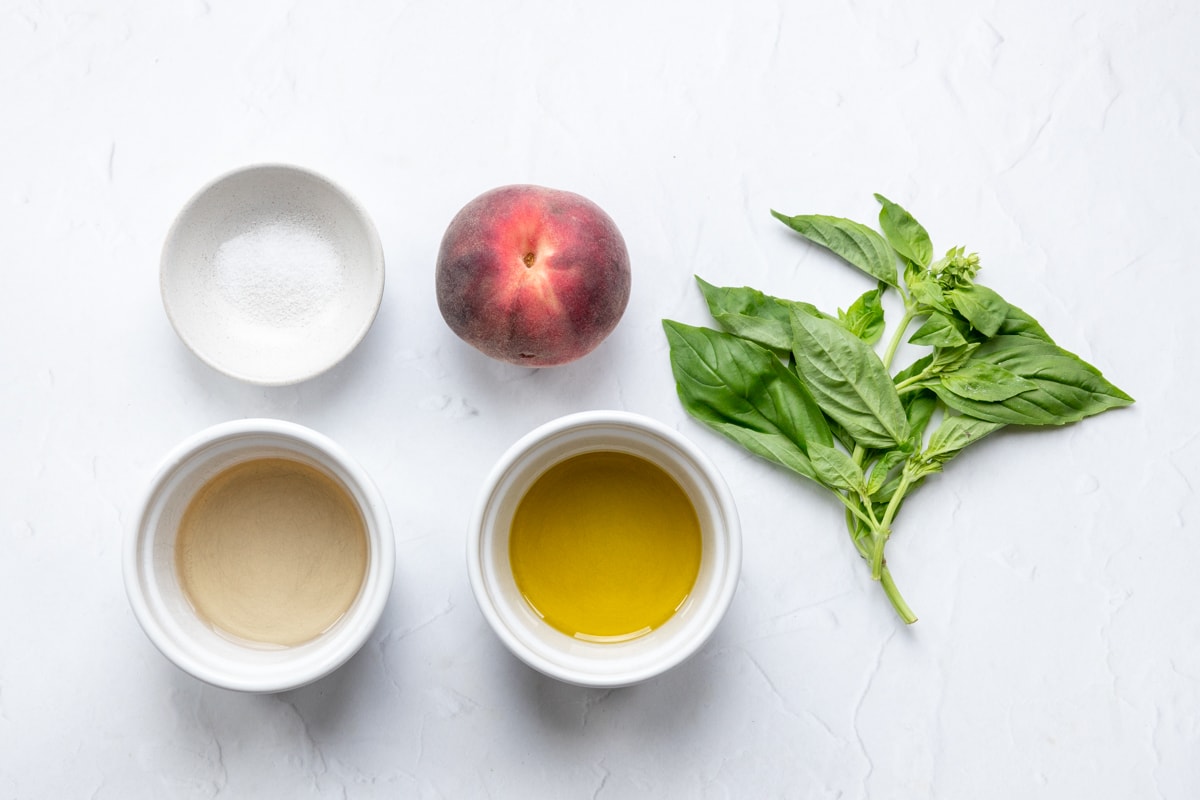 Ingredients for peach and basil vinaigrette