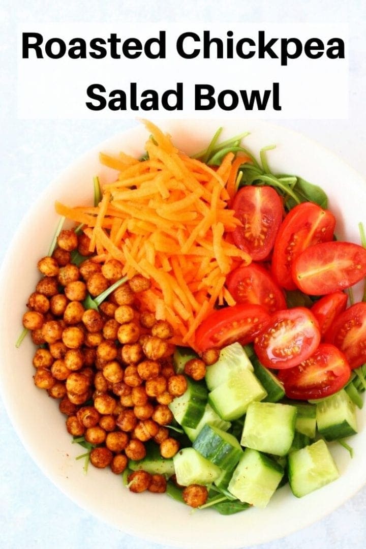 Roasted chickpea salad bowl pin image