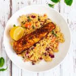 Moroccan Spiced Salmon in a bowl with couscous