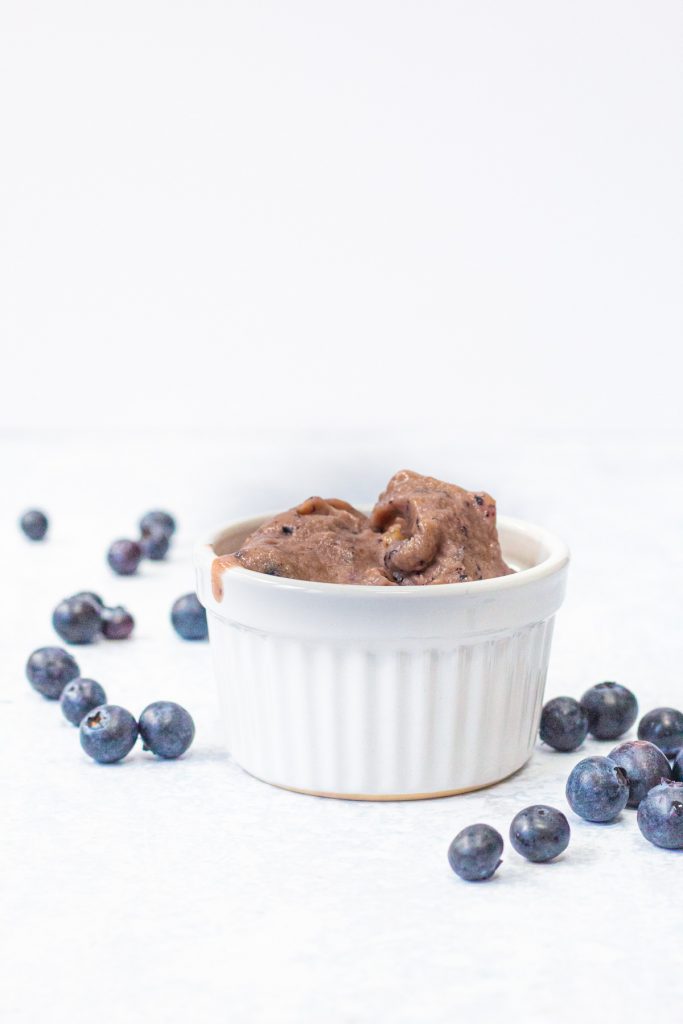 blueberry and banana nice cream in a bowl