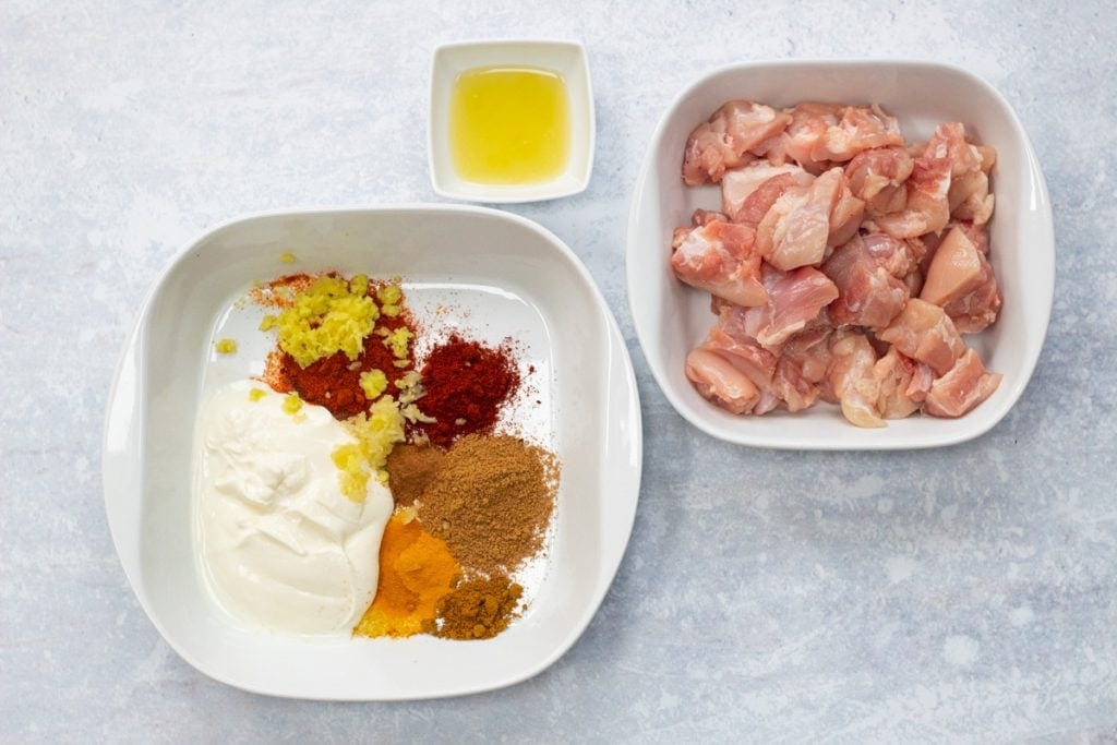 Ingredients for the chicken tikka marinade