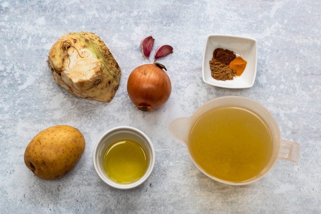 Ingredients for spiced celeriac soup