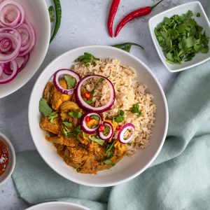 Chicken dopiaza with rice