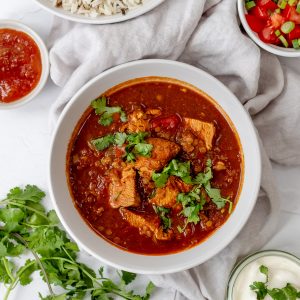 Bowl of chicken dhansak curry