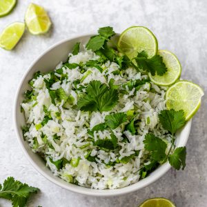 Lime and coriander rice in a bowl