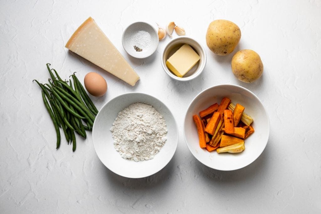 Ingredients for leftover roasted vegetable gnocchi