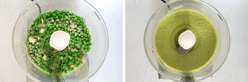green pea hummus in blender