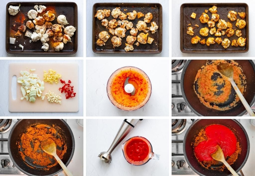 Roasted cauliflower curry step by step images