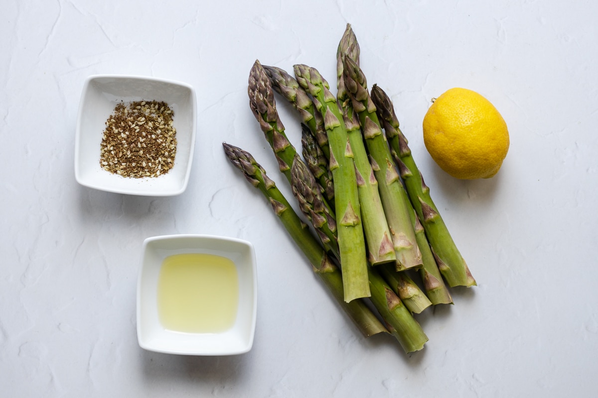 Ingredients for air fryer asparagus with zaatar