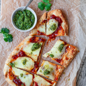 naan pizza with coriander chutney