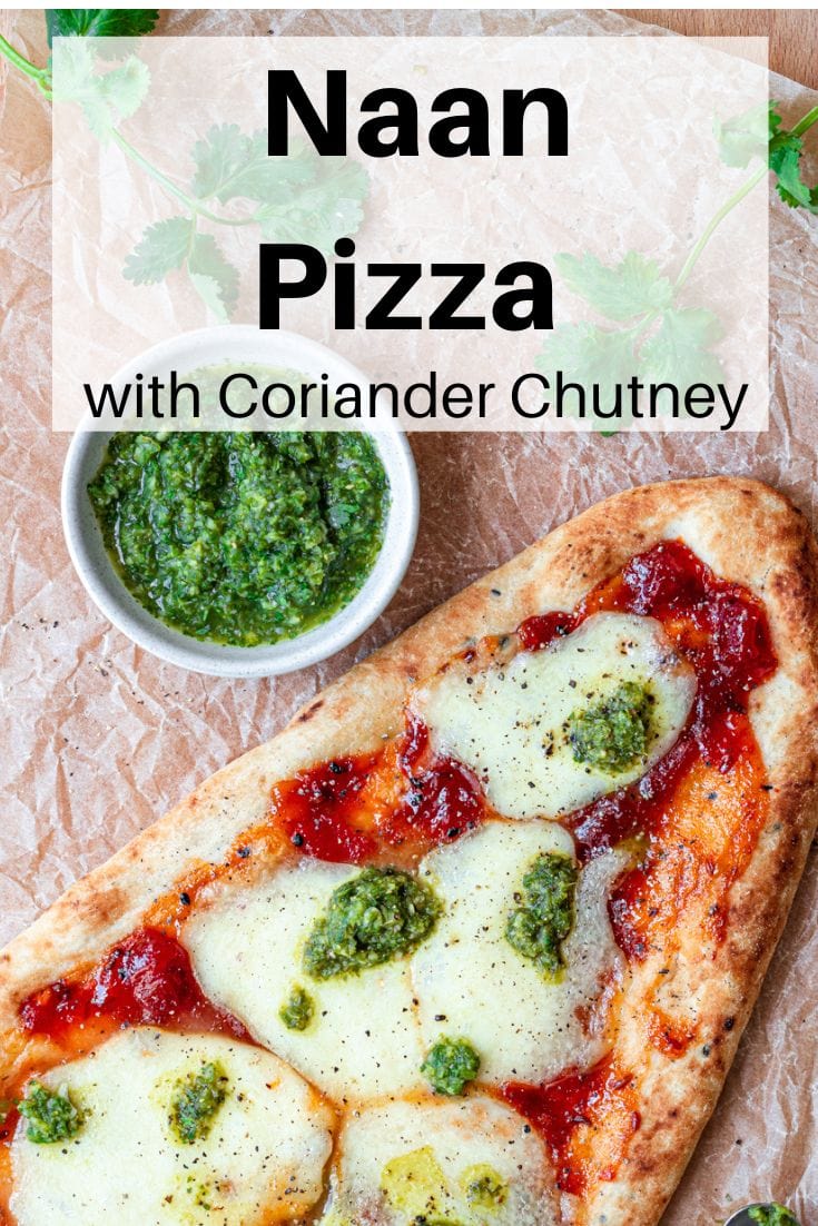 Naan pizza with coriander chutney pin image