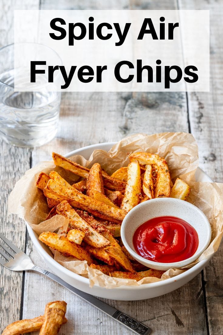 spicy air fryer chips pin image
