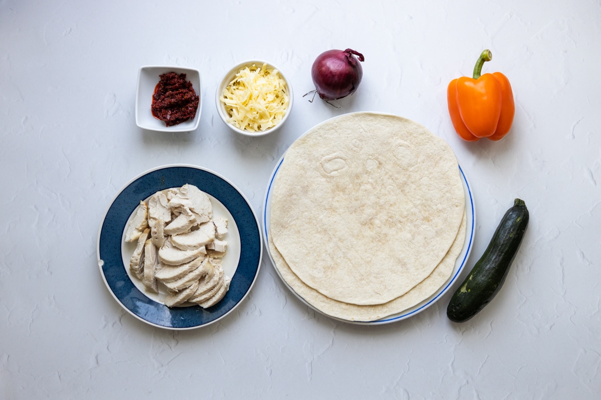 Ingredients for harissa chicken quesadillas