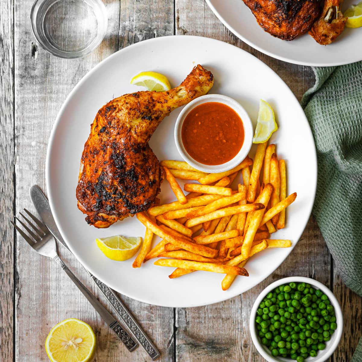 Homemade Nandos chicken legs with fries
