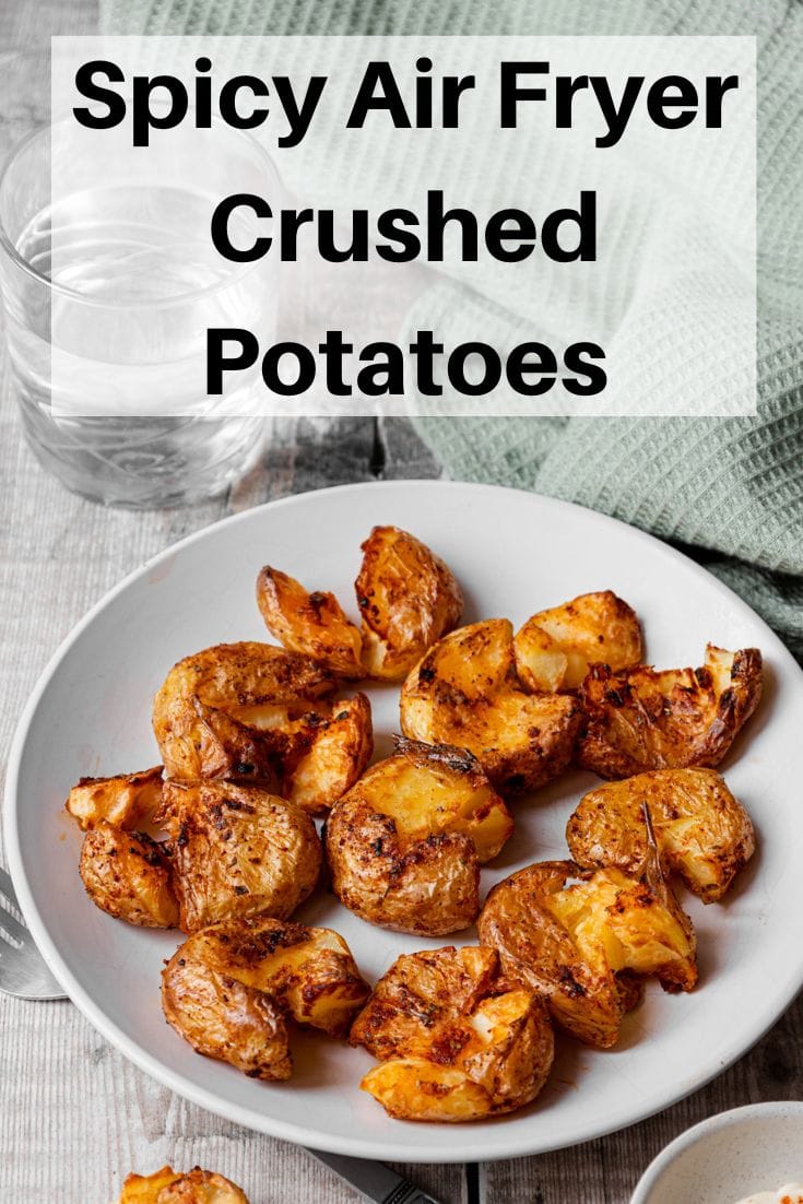 Air fryer spicy crushed potatoes pin image