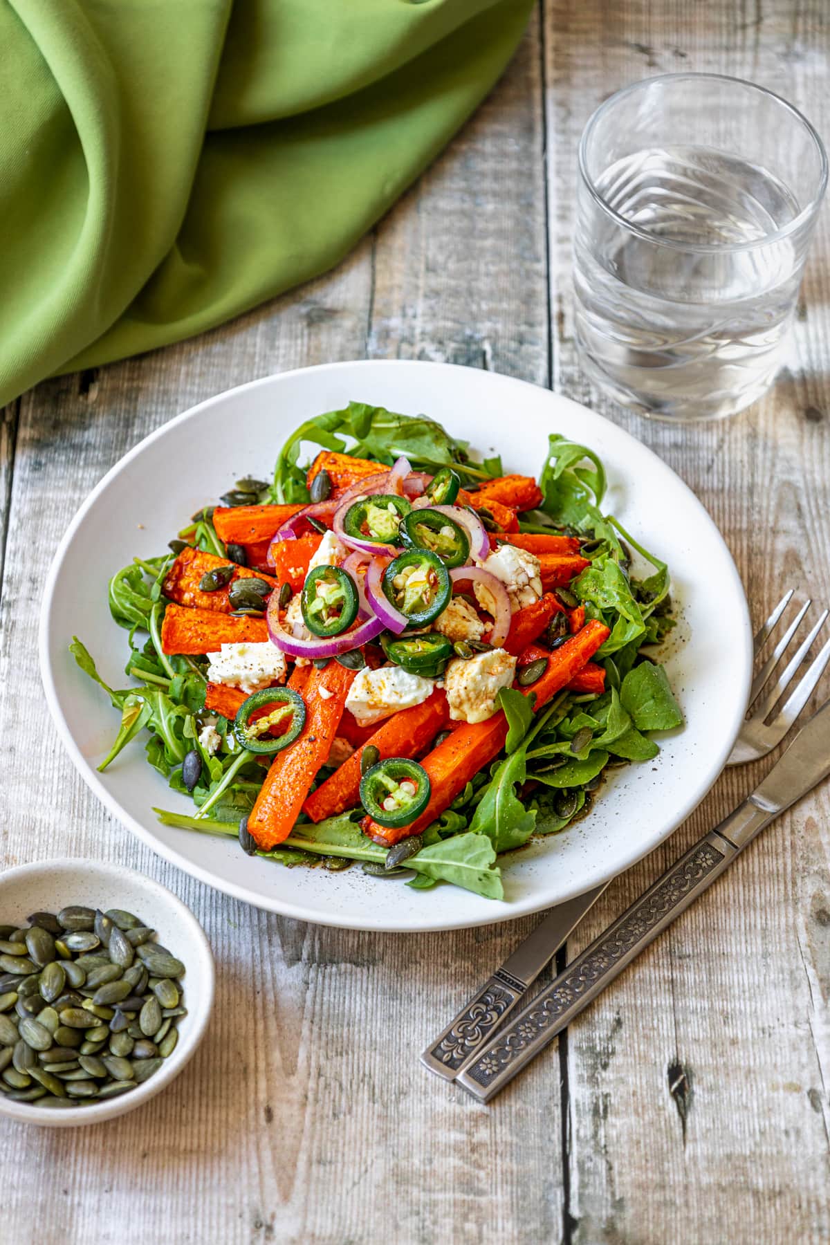 Air fryer carrot salad with rocket and feta