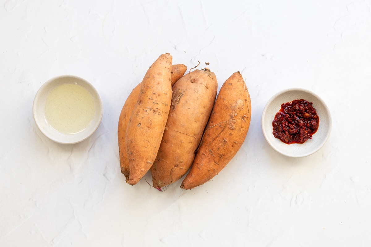 Ingredients for harissa air fried sweet potato wedges