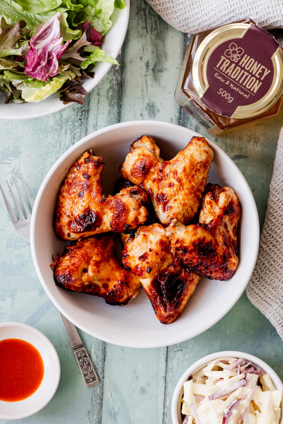 honey chicken air fryer wings with salad