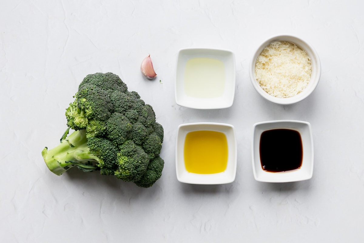 Ingredients for air fried broccoli with parmesan