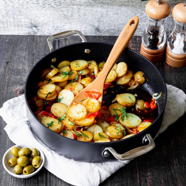 Spanish saute potatoes in a pan