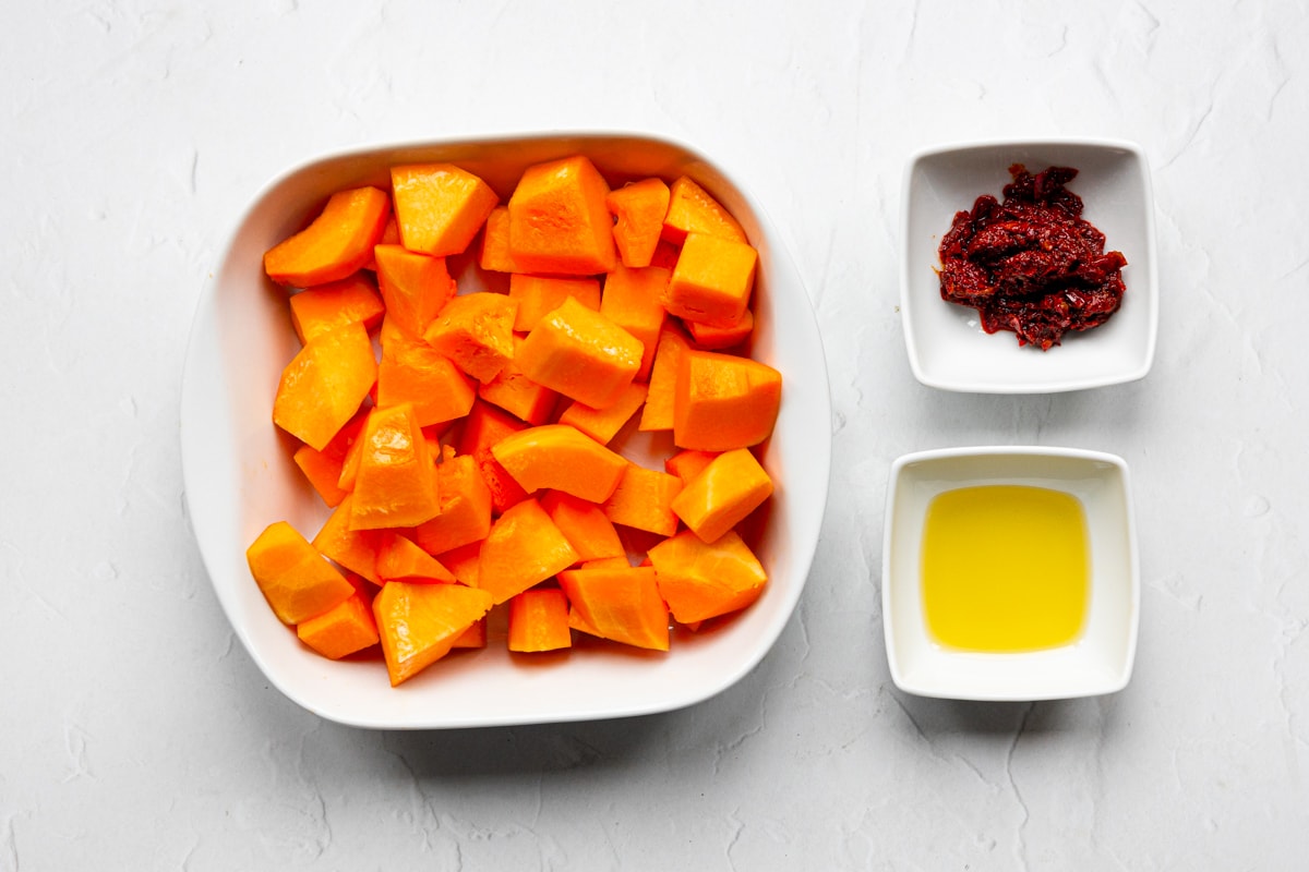 Ingredients for air fried butternut squash with harissa