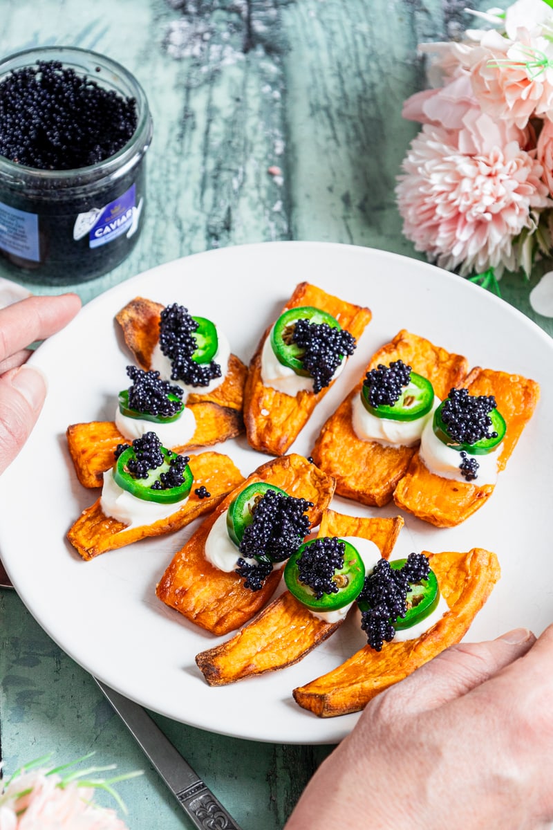 Plate of sweet potato canapes