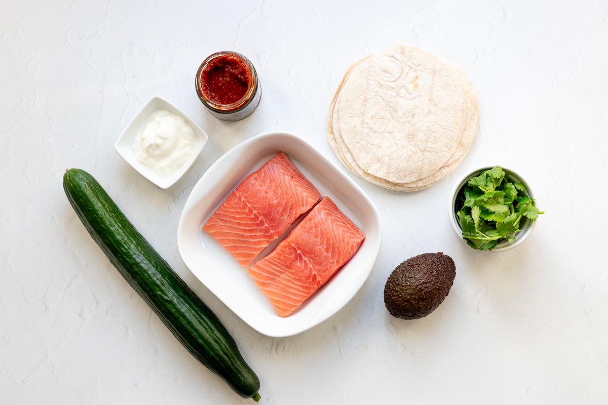 Ingredients for tandoori salmon tacos
