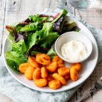 Air fried gnocchi with salad and mayonnaise