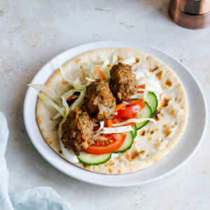 Air fried harissa lamb koftas
