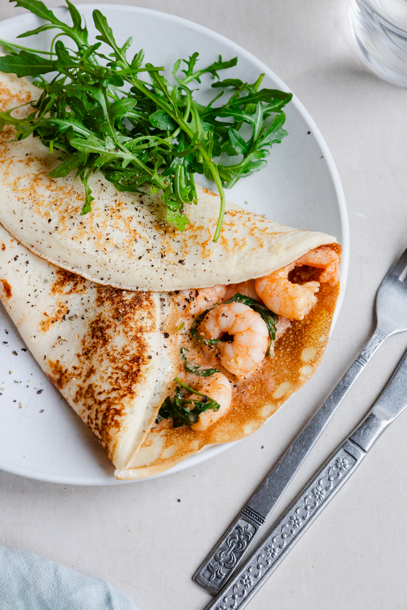 marry me prawns inside a folded pancake