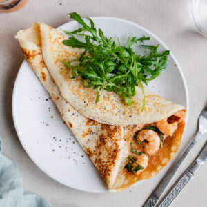 Pancake filled with marry me prawns
