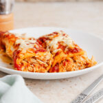 Instant pot chicken enchiladas on a plate